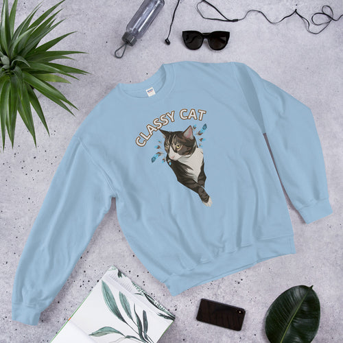Classy Cat Crewneck Sweatshirt for Women