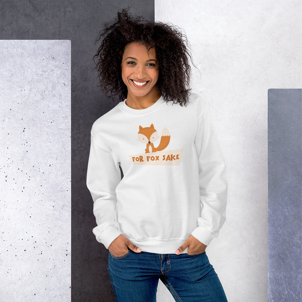 White For Fox Sake Pullover Crewneck Sweatshirt for Women
