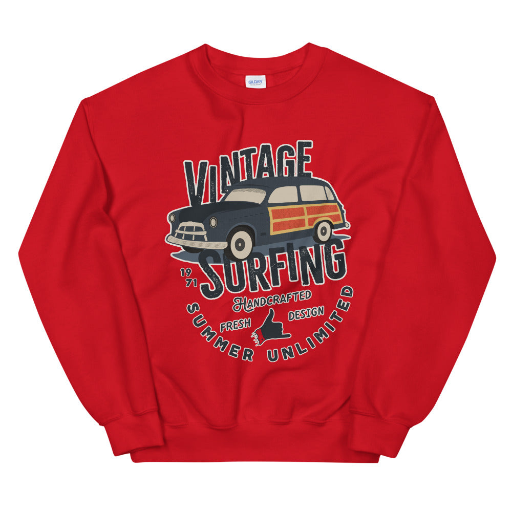 Vintage Car Surfing Crewneck Sweatshirt for Women