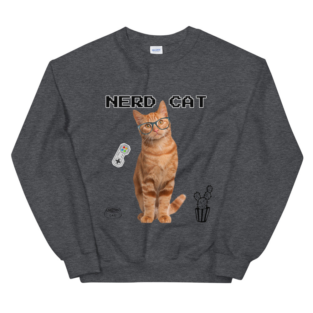 Gamer Nerd Cat Crewneck Sweatshirt for Women