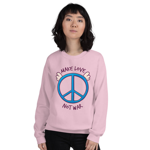 Peace Sweatshirt | Pink Make Love, Not War Peace Slogan Crewneck