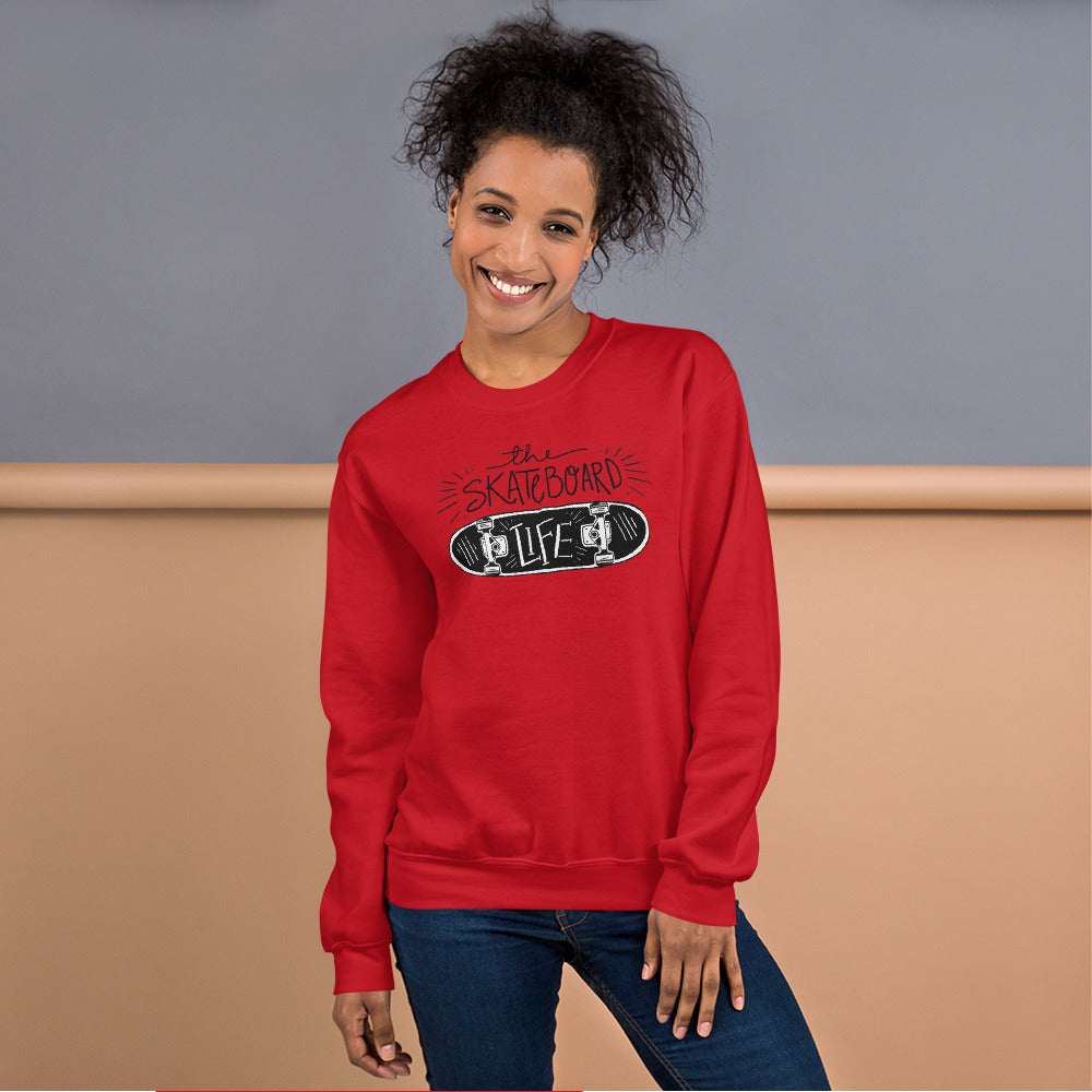 Red Skateboard Life Pullover Crewneck Sweatshirt Women