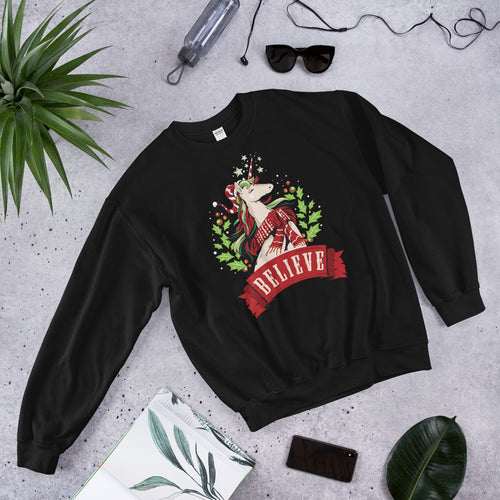 Christmas Unicorn Believe Crewneck Sweatshirt for Magical Ladies