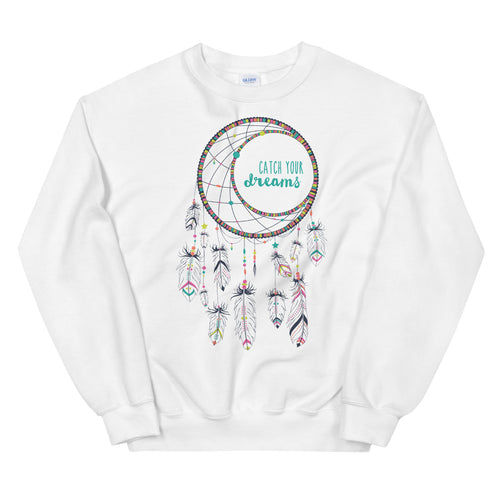 Catch Your Dreams Sweatshirt | White Boho Style Dream Catcher Sweatshirt