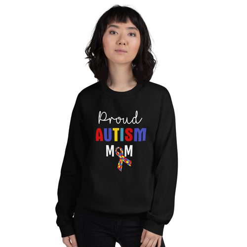 Black Proud Autism Mom Pullover Crewneck Sweatshirt Women