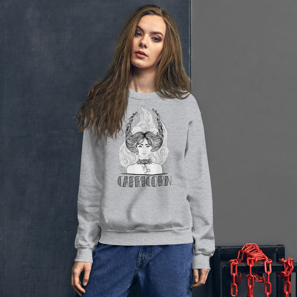 Grey Capricorn Zodiac Pullover Crewneck Sweatshirt for Women