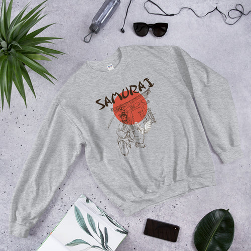 Japanese Red Moon Samurai Crewneck Sweatshirt for Women