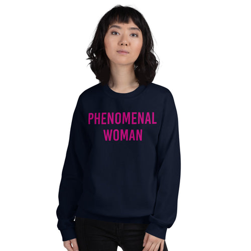 Navy Phenomenal Woman Pullover Crewneck Sweatshirt for Women