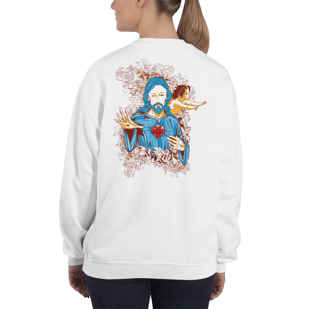 Back Print Jesus Sacred Heart Graphic Crewneck  Sweatshirt