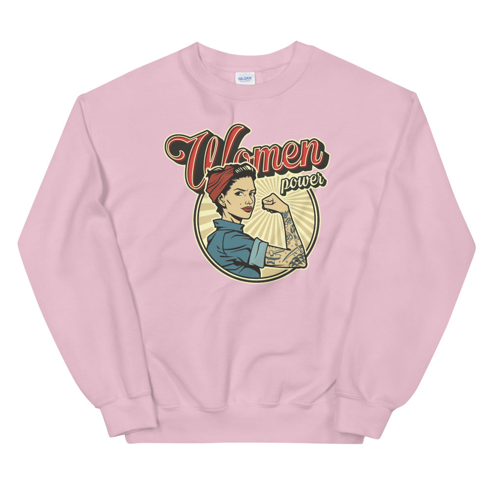 Pink Woman Power Vintage Pullover Crewneck Sweatshirt