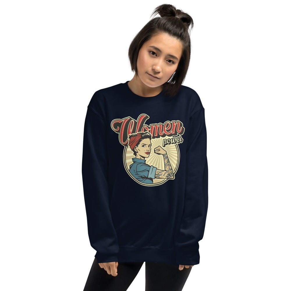 Navy Woman Power Vintage Pullover Crewneck Sweatshirt