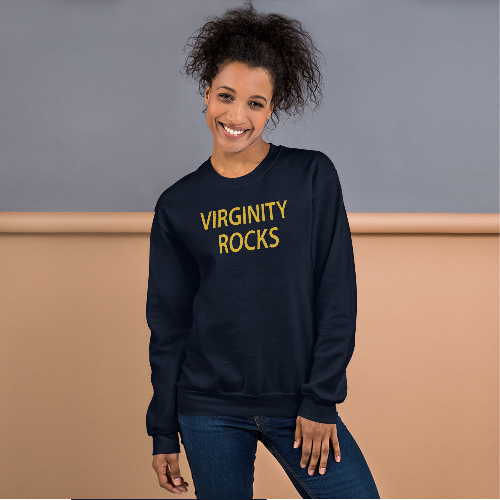 Navy Blue Virginity Rocks Sweatshirt Pullover Crewneck for Women
