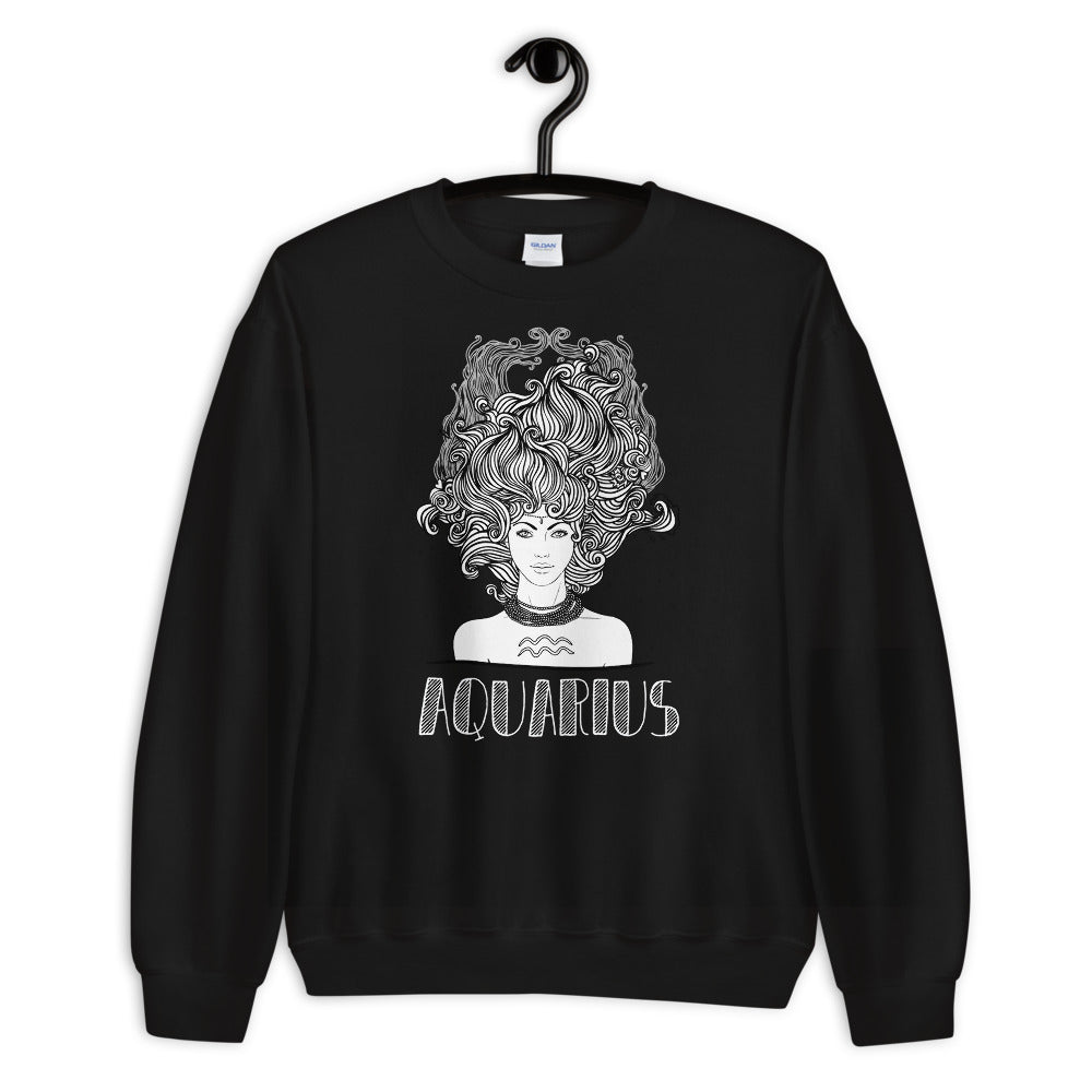 Black Aquarius Zodiac Pullover Crewneck Sweatshirt for Women