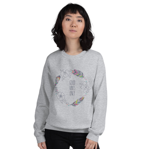 Good Vibes Only Sweatshirt | Grey Boho Style Sweatshirt for Women
