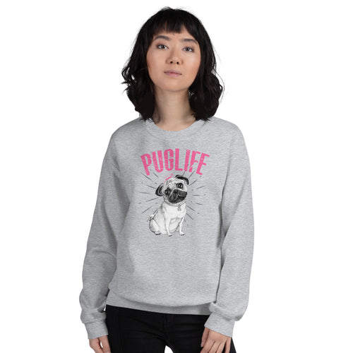 Grey Pug Life Pullover Crewneck Sweatshirt for Dog Lovers
