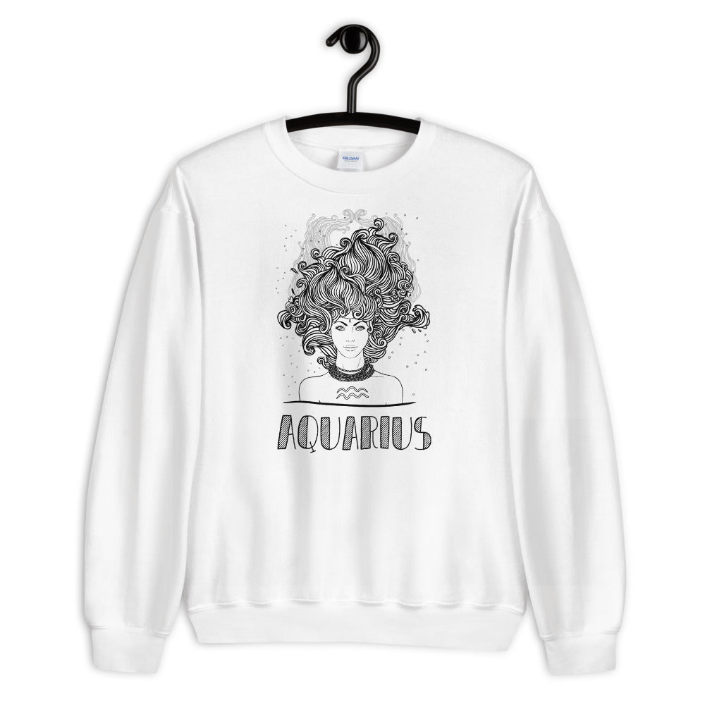 White Aquarius Star Sign Pullover Crewneck Sweatshirt for Women