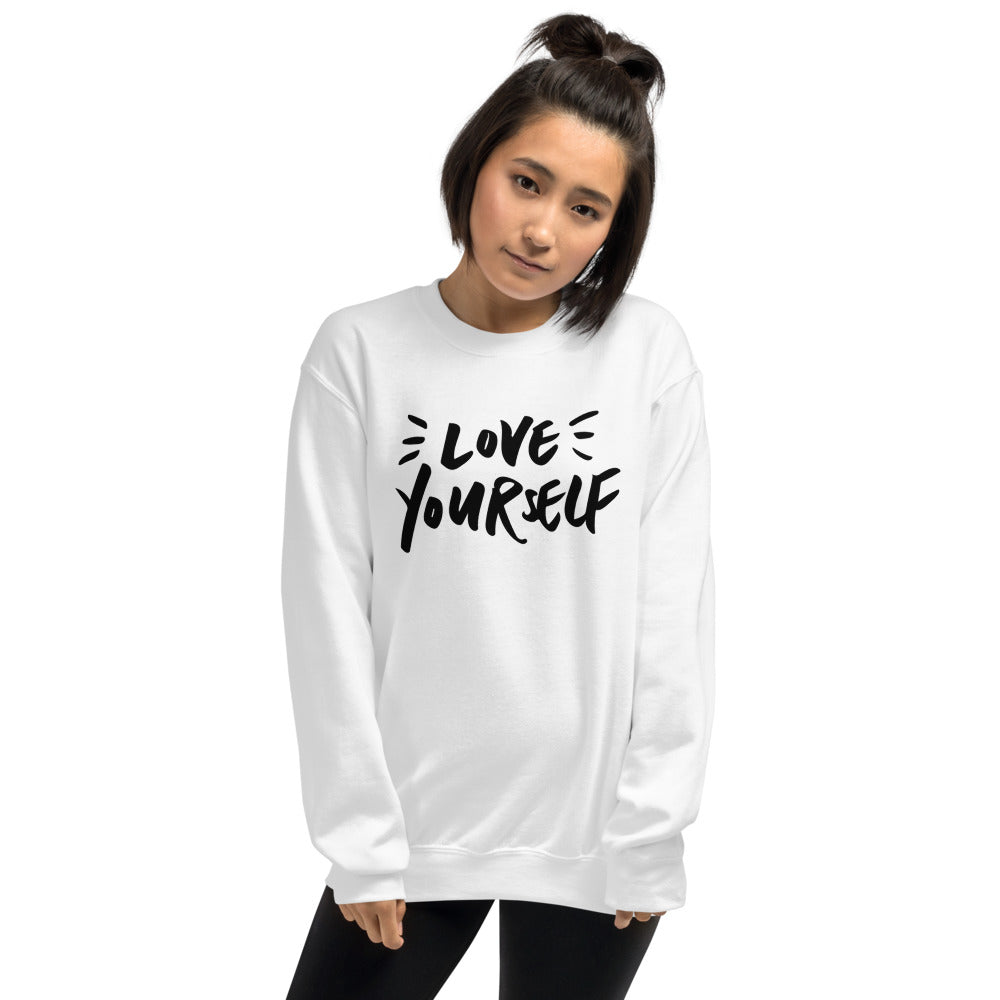 White Love Yourself Pullover Crewneck Sweatshirt for Women