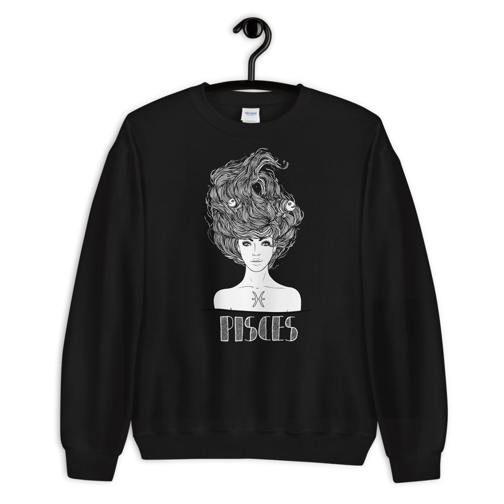 Black Pisces Zodiac Pullover Crewneck Sweatshirt for Women