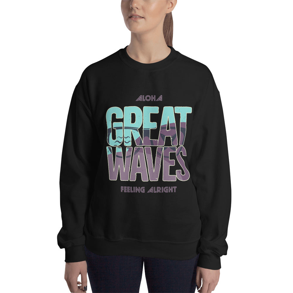 Aloha Great Waves Surfing Crewneck Sweatshirt for Women