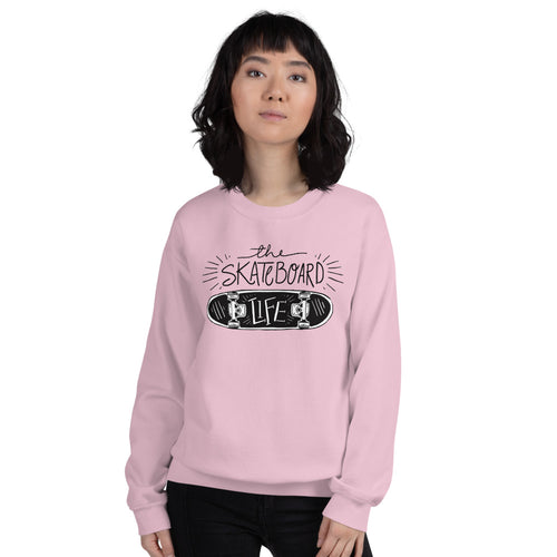 Pink Skateboard Life Pullover Crewneck Sweatshirt Women