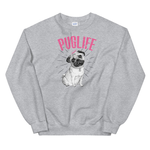 Grey Pug Life Pullover Crewneck Sweatshirt for Dog Lovers