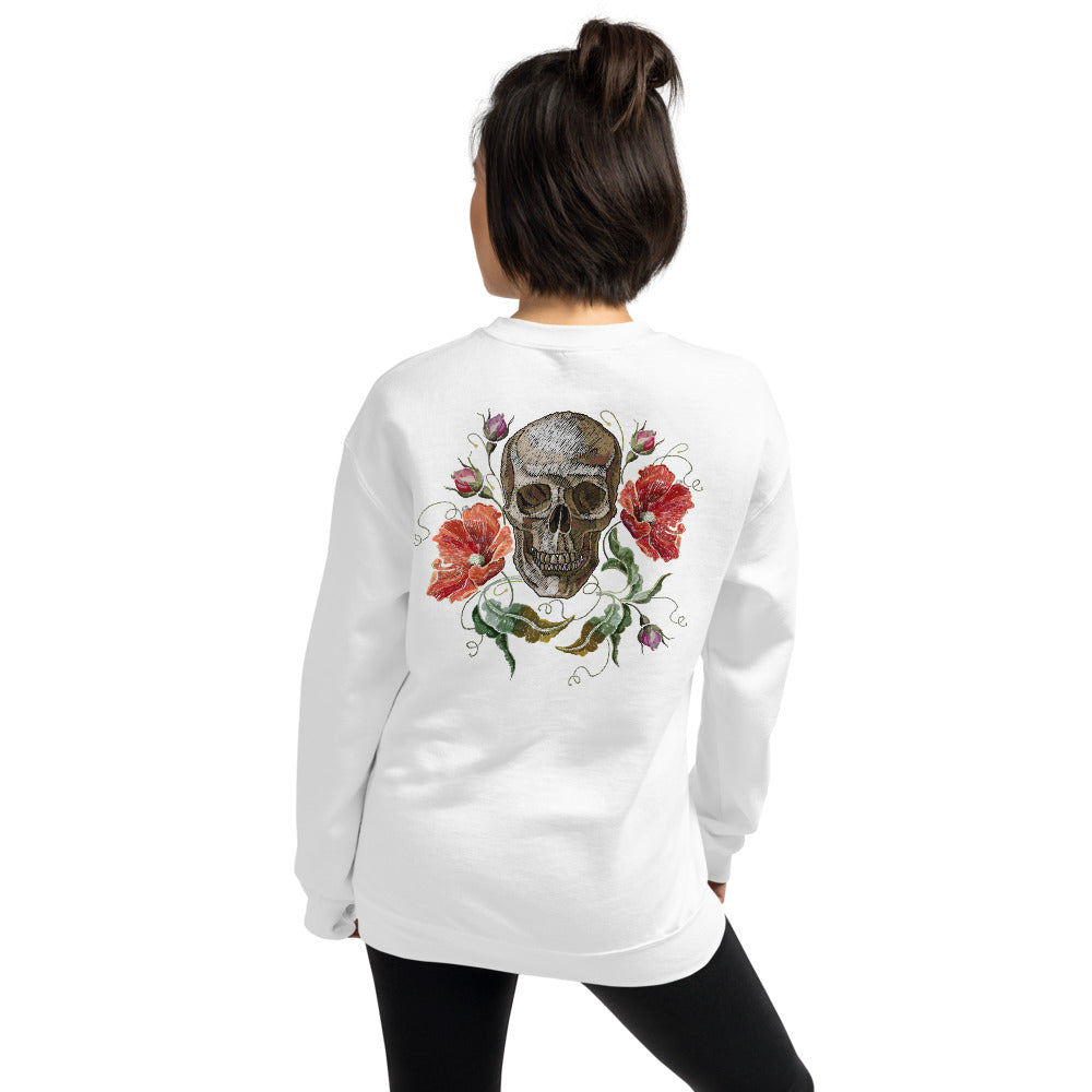 Rose Skull Sweatshirt | White Skull with Roses Sweatshirt for Women