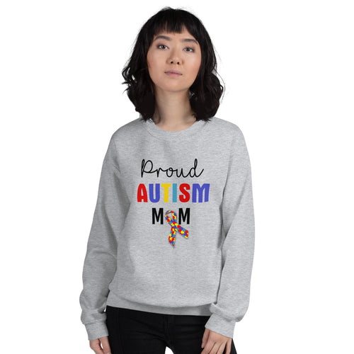 Grey Proud Autism Mom Graphic Pullover Crewneck Sweatshirt