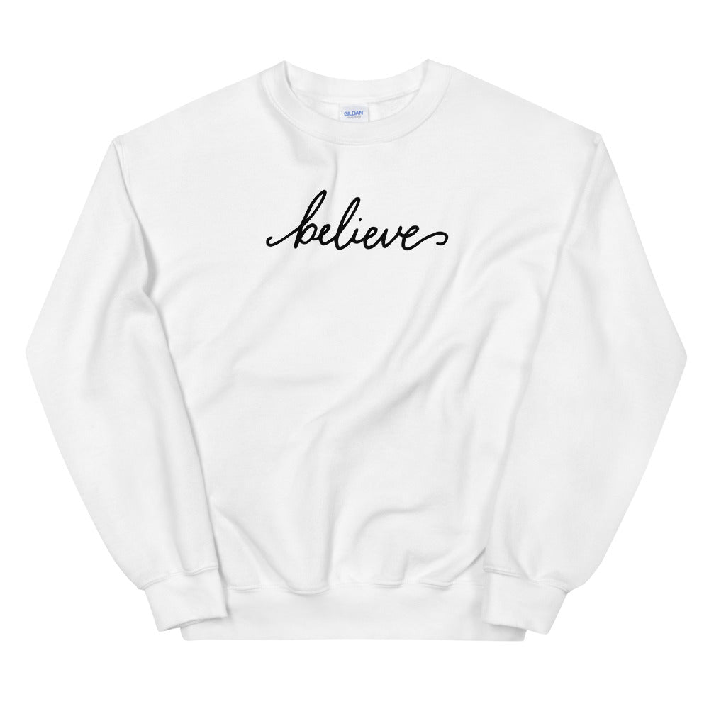 Believe Sweatshirt | White One Word Believe Sweatshirt for Women