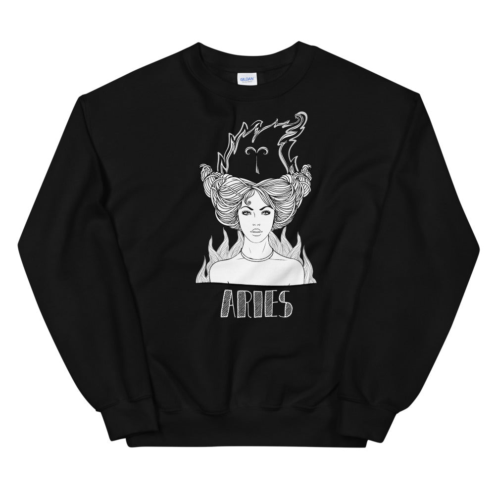 Black Aries Zodiac Pullover Crewneck Sweatshirt for Women