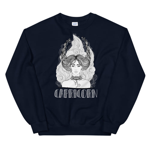 Navy Capricorn Zodiac Pullover Crewneck Sweatshirt for Women