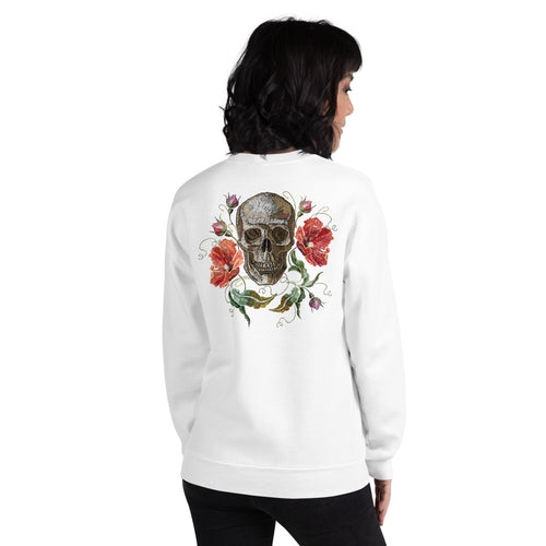 Rose Skull Sweatshirt | White Skull with Roses Sweatshirt for Women