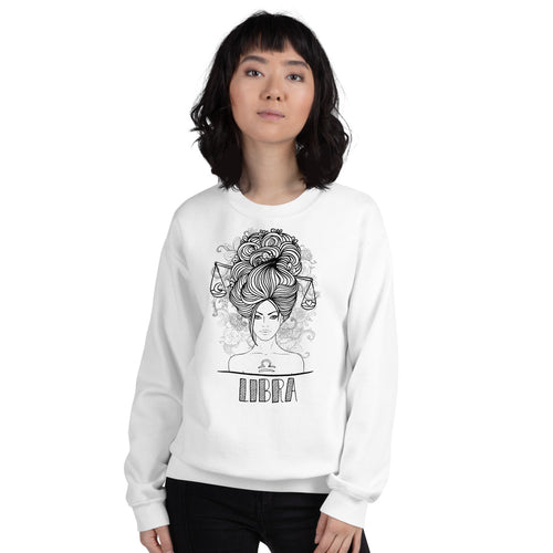 White Libra Zodiac Pullover Crewneck Sweatshirt for Women
