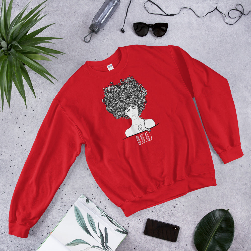 Leo Sweatshirt | Red Crewneck Leo Zodiac Pullover Sweatshirt