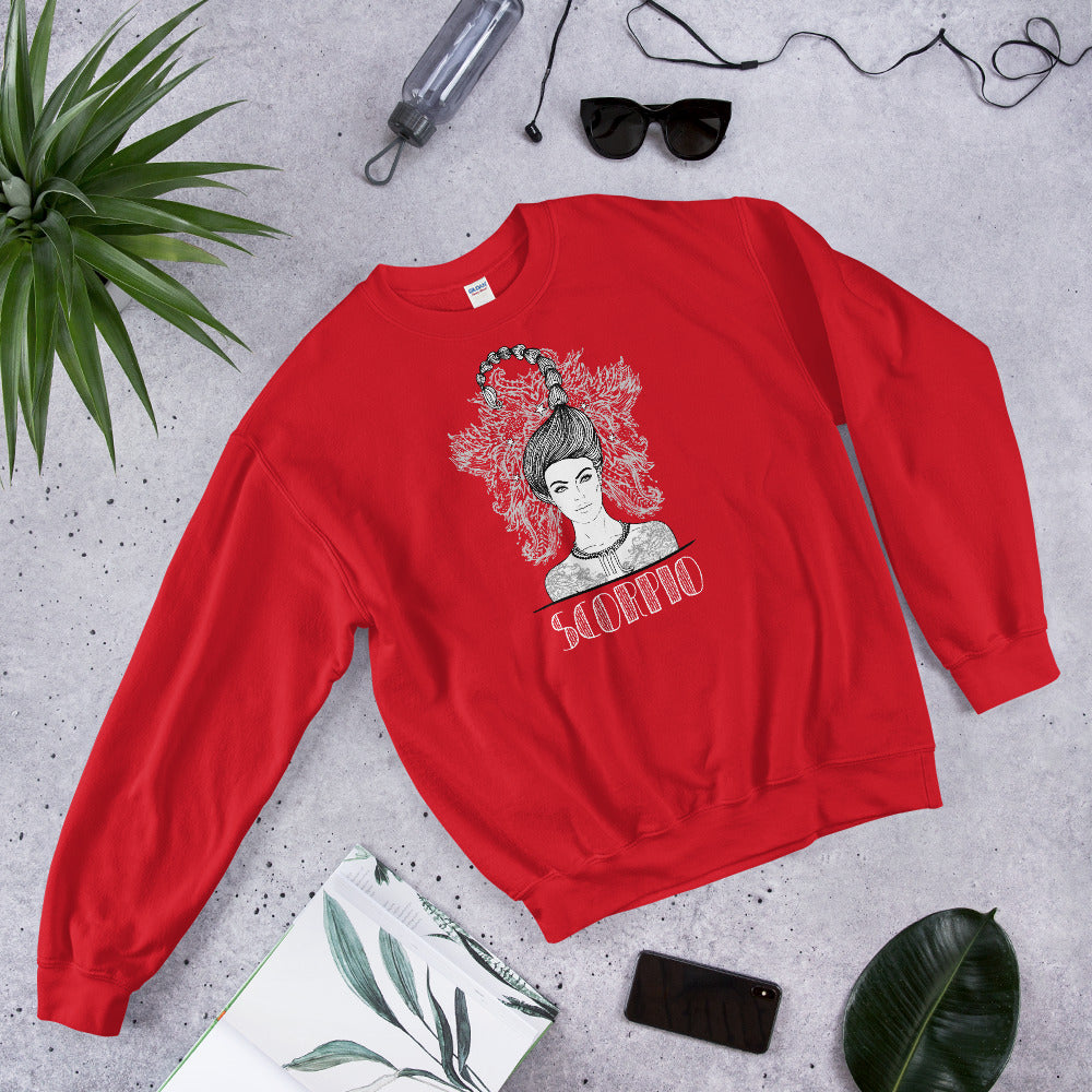 Scorpio Sweatshirt | Red Crewneck Scorpio Zodiac Pullover Sweatshirt
