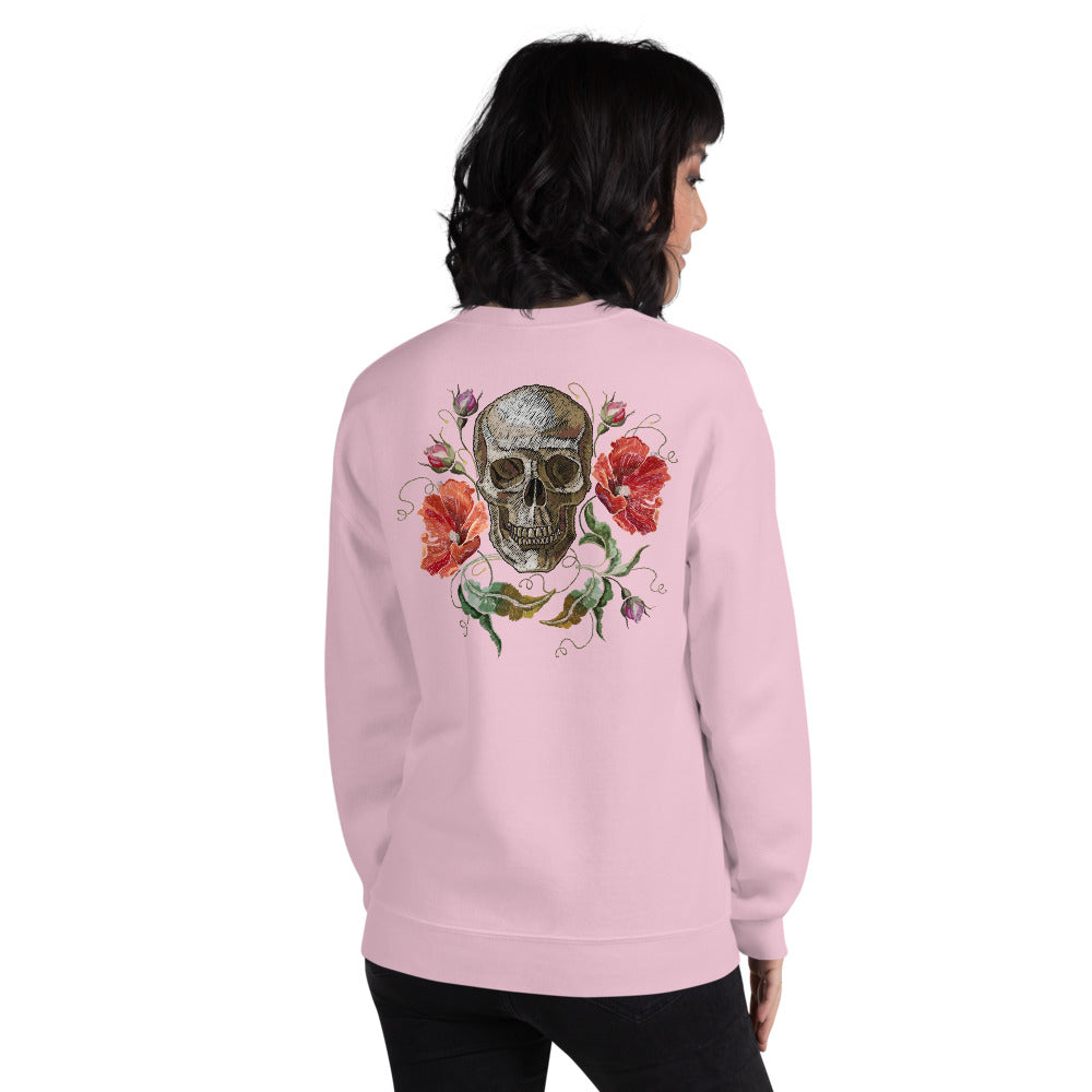 Rose Skull Sweatshirt | Pink Skull with Roses Sweatshirt for Women