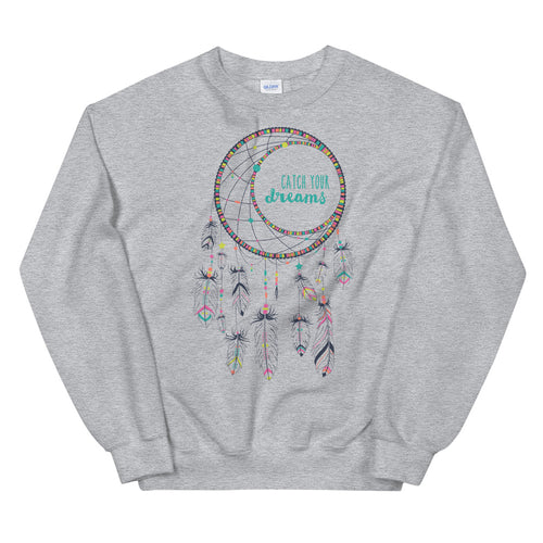 Catch Your Dreams Sweatshirt | Grey Boho Style Dream Catcher Sweatshirt