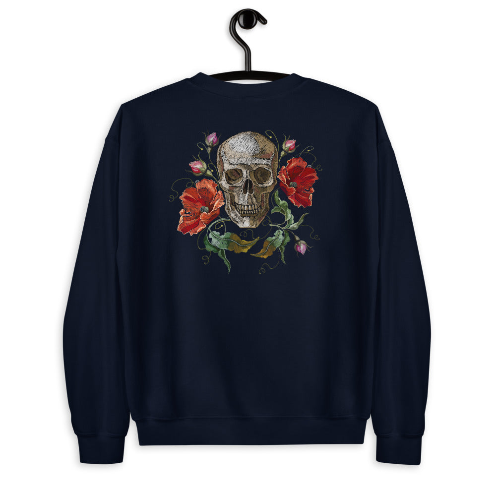 Rose Skull Sweatshirt | Navy Skull with Roses Sweatshirt for Women