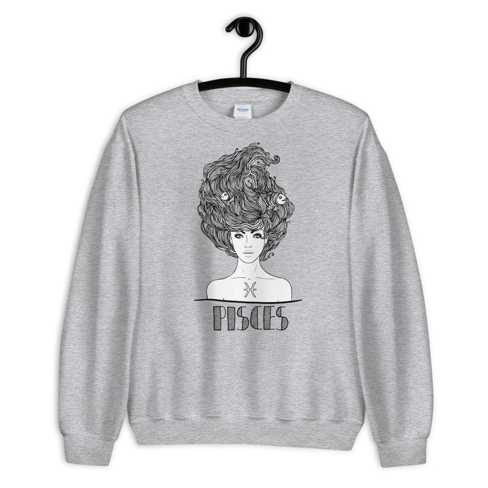 Grey Pisces Astrology Pullover Crewneck Sweatshirt for Women