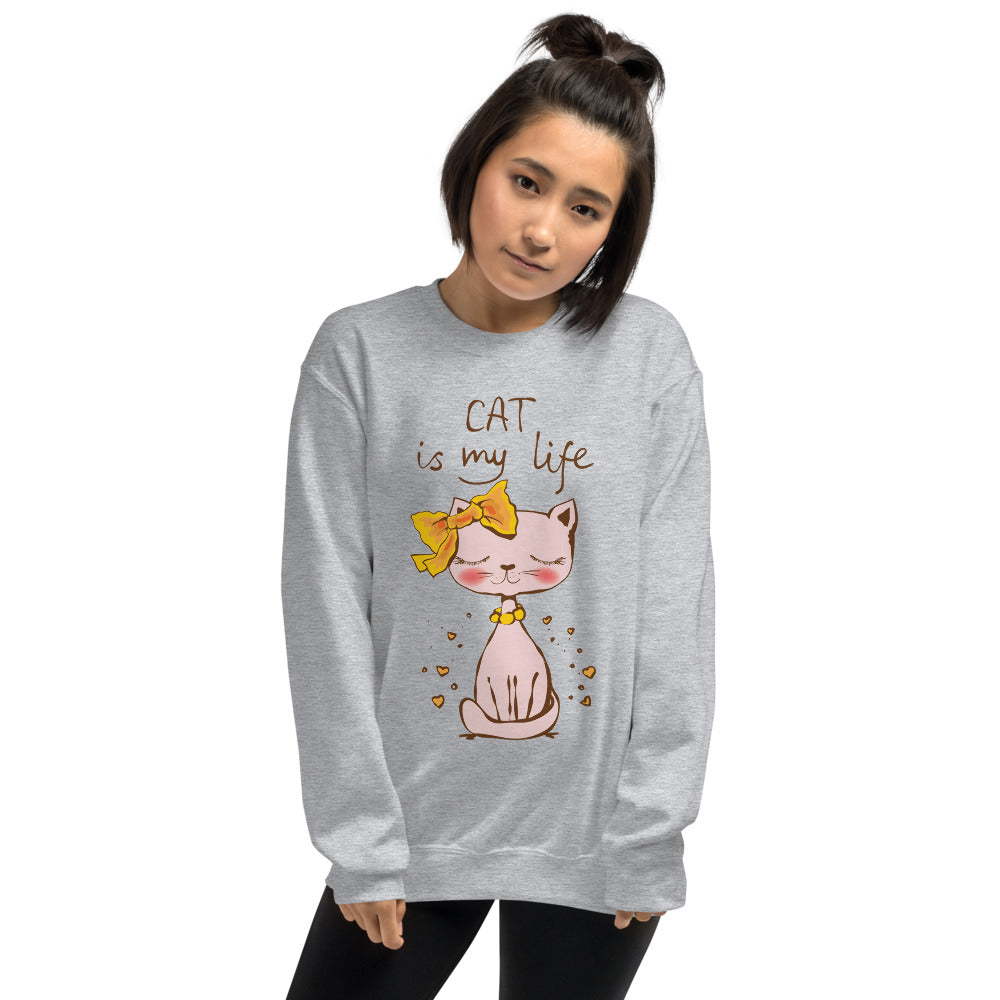 Cat is My Life Crewneck Sweatshirt for Women