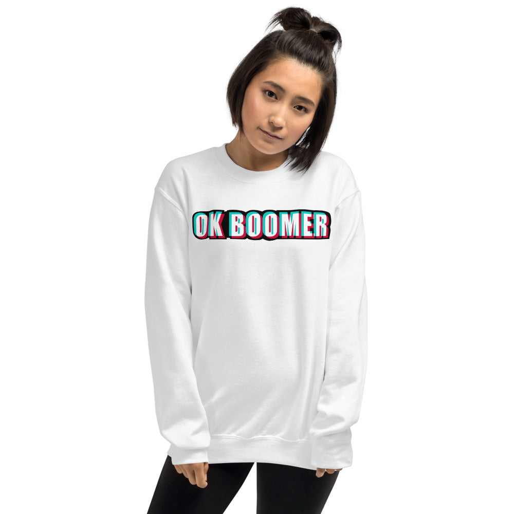 White Ok Boomer Pullover Crewneck Sweatshirt for Women