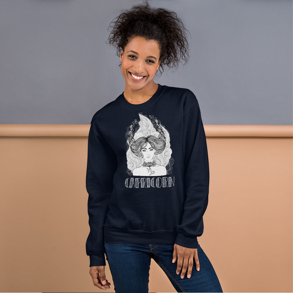 Navy Capricorn Zodiac Pullover Crewneck Sweatshirt for Women