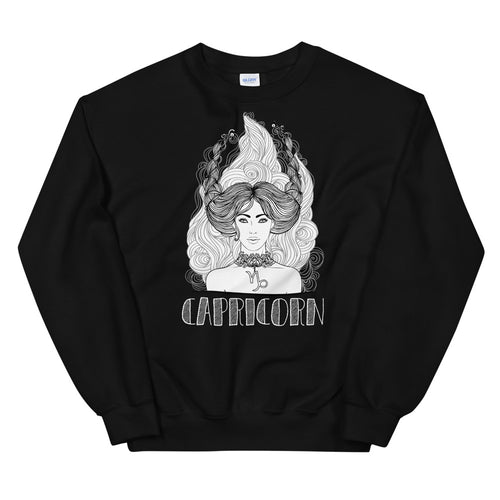 Black Capricorn Zodiac Pullover Crewneck Sweatshirt for Women