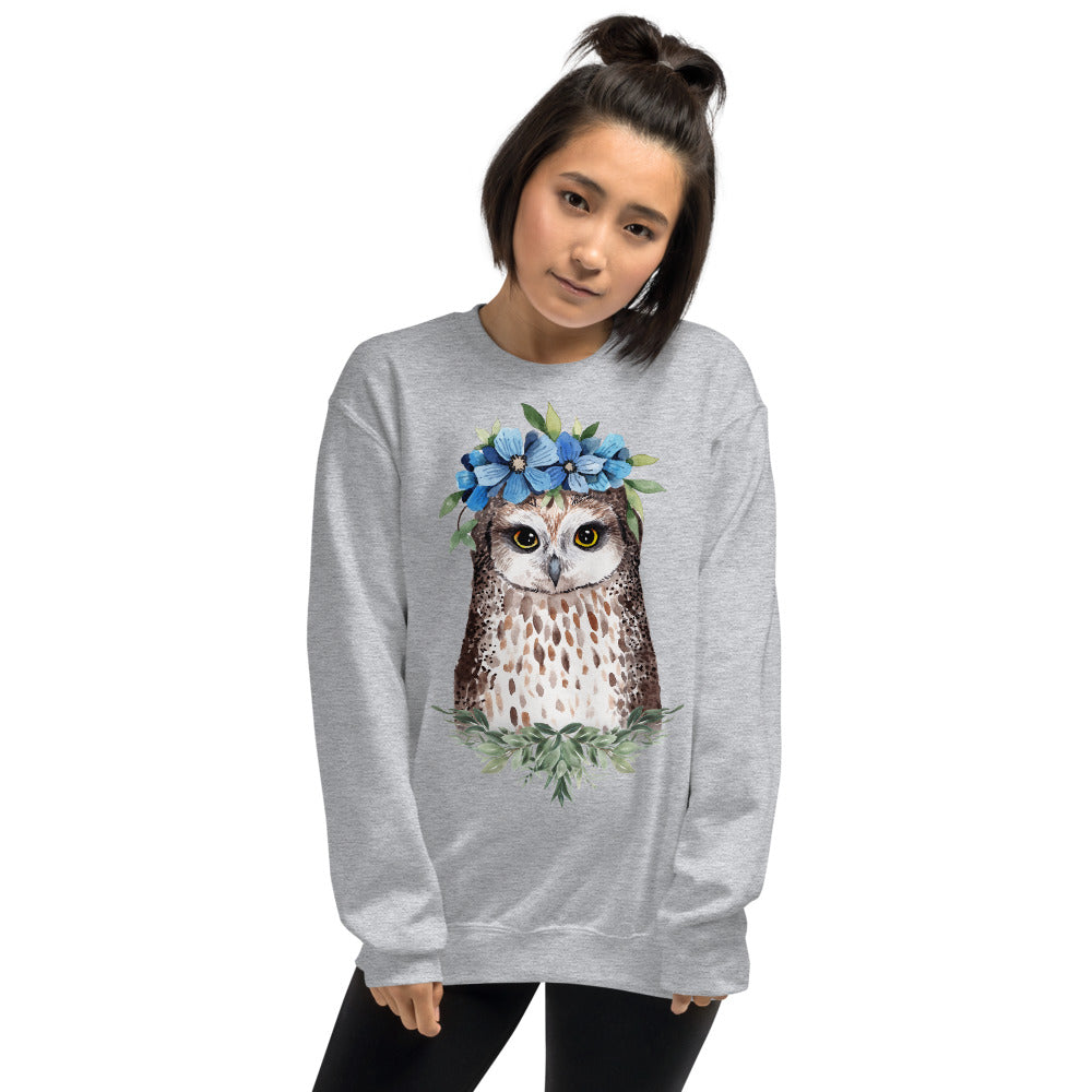 Owl Sweatshirt | Flower Crown Owl Sweatshirt for Women in Black