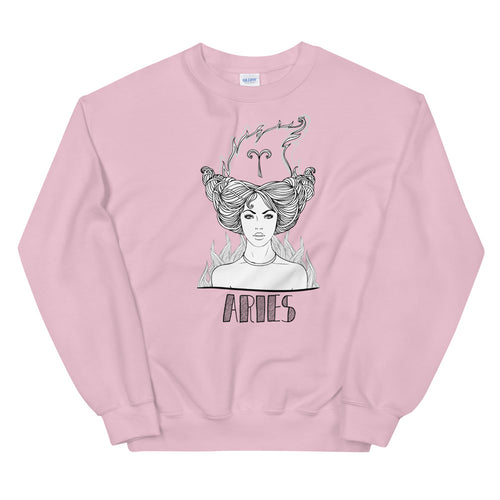 Pink Aries Zodiac Sign Pullover Crewneck Sweatshirt for Women