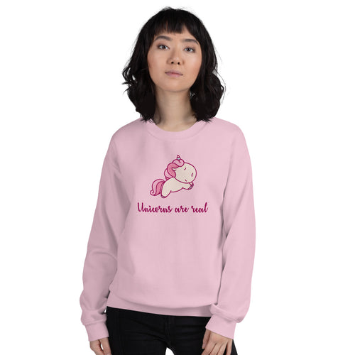 Unicorns Are Real Sweatshirt | Pink Crewneck Unicorns Are Real Sweatshirt for Women