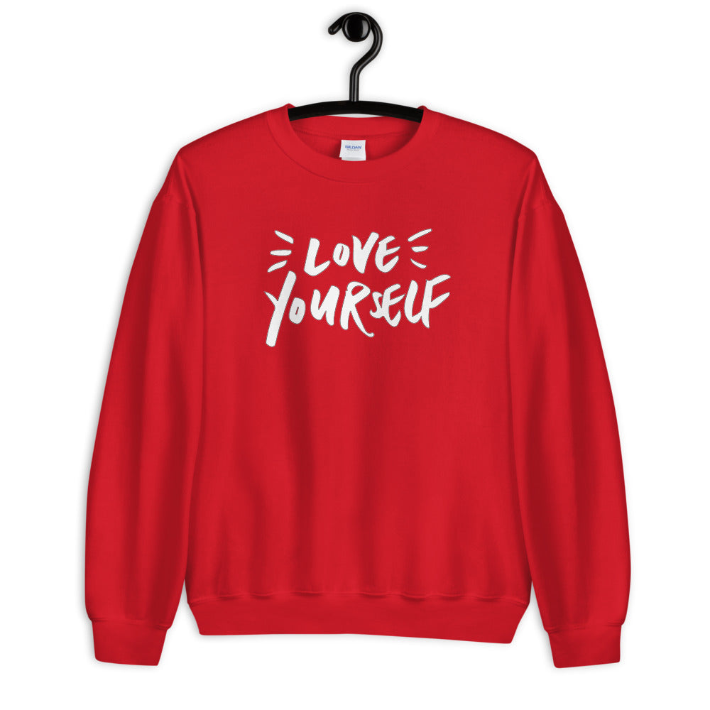 Red Love Yourself Pullover Crewneck Sweatshirt for Women