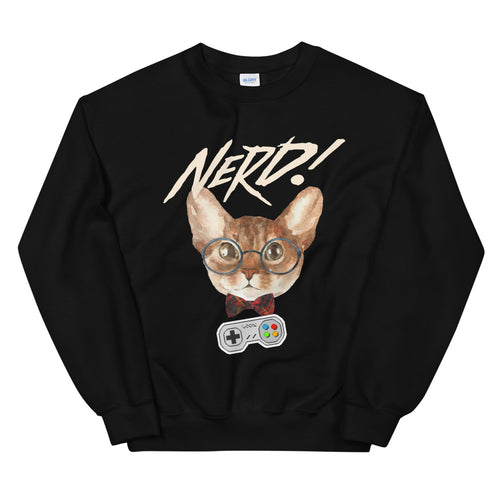 Nerd Cat Meme Crewneck Pullover Sweatshirt for Women