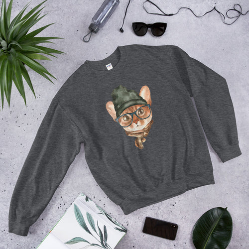 Hipster Cat Crewneck Sweatshirt for Women