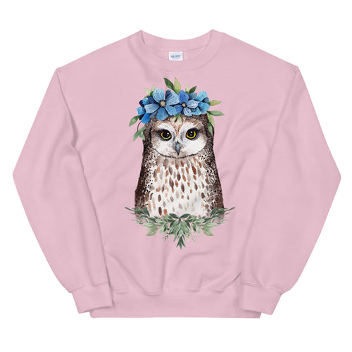 Owl Sweatshirt | Flower Crown Owl Sweatshirt for Women in Pink