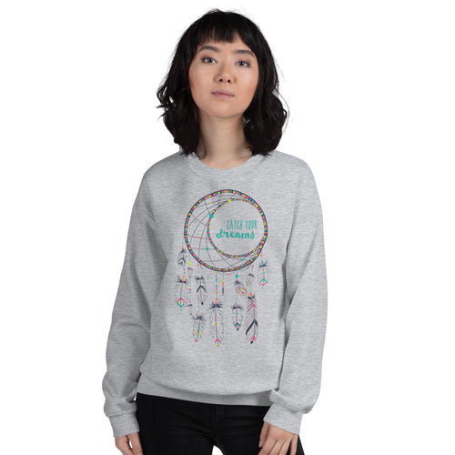 Catch Your Dreams Sweatshirt | Grey Boho Style Dream Catcher Sweatshirt